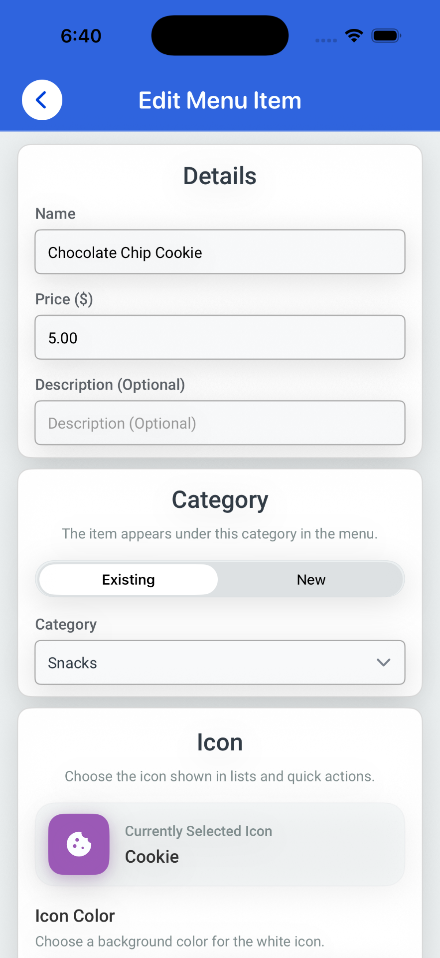 Menu control on iPhone